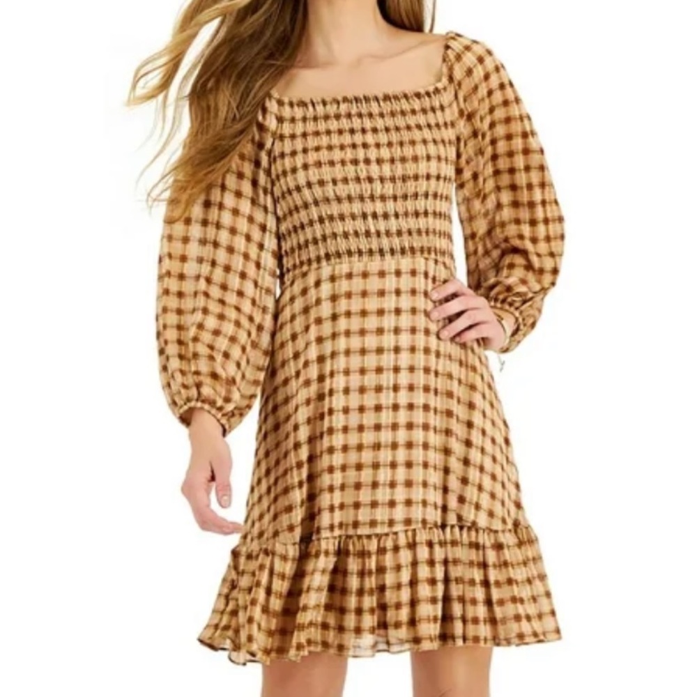 Taylor-Plaid/Checked Smocked Fit and Flare Dress Size 10P